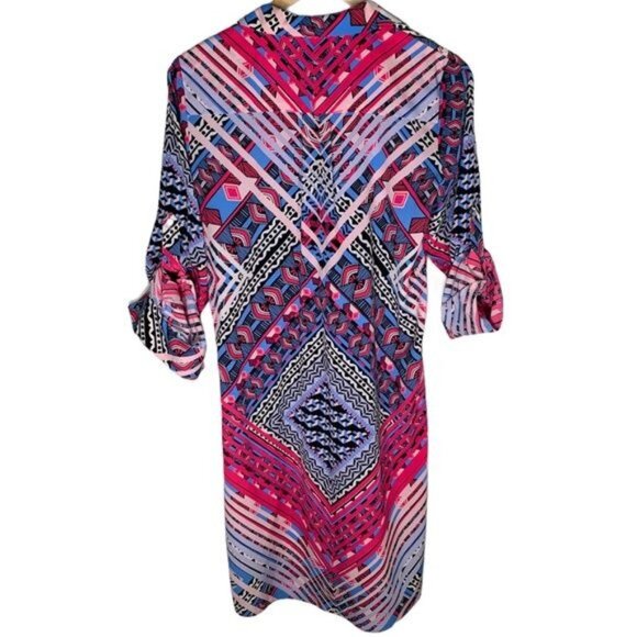 Antonio Melani Pink Blue Print Shift Dress Size 0 XS Workwear Career Sheath - Picture 2 of 9